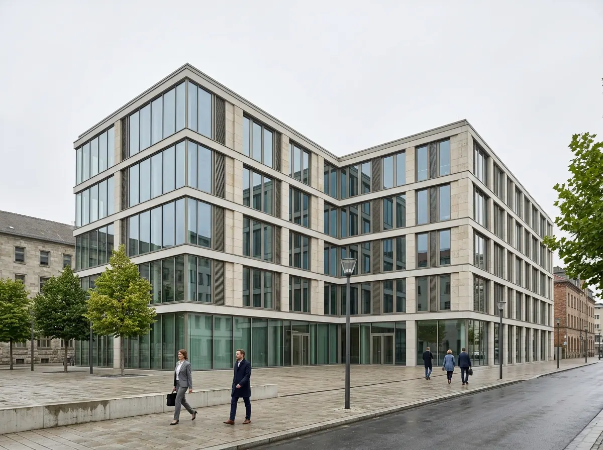 Moderne Bürogebäude einer öffentlichen Behörde in Deutschland symbolisiert den Sitz der GGL in Halle an der Saale