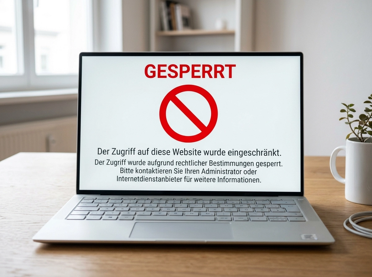Browserseite zeigt deutsche Sperrnachricht eines blockierten Glücksspielanbieters