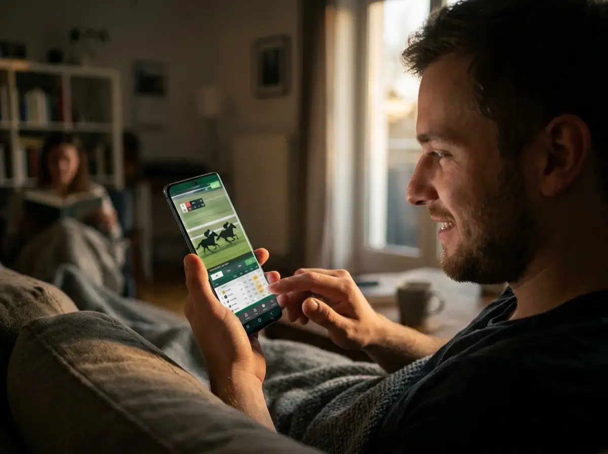 Mobile App eines Sportwetten-Anbieters mit virtuellem Pferderennen