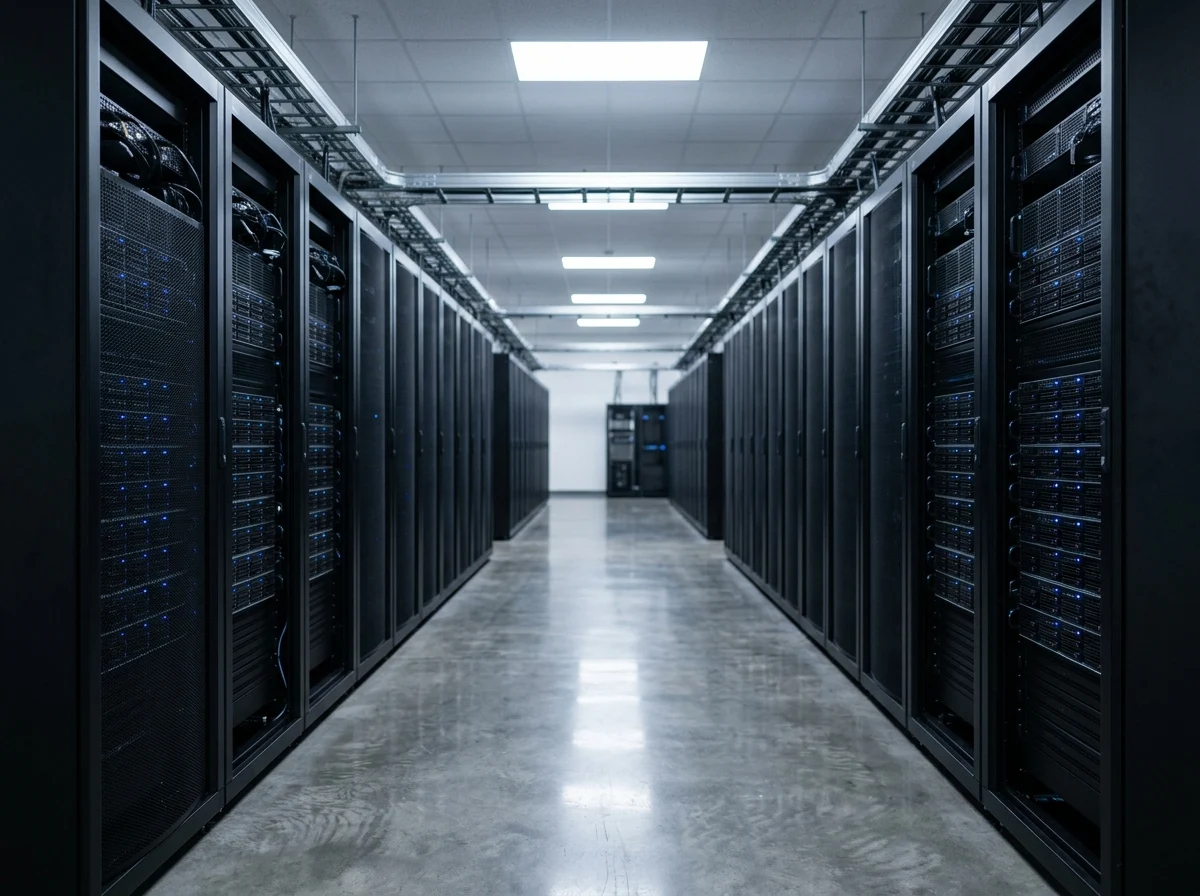 Serverraum mit Rack-Schränken — Infrastruktur für RNG-basierte virtuelle Pferderennen